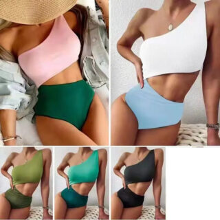 Maillot de bain asymétrique une pièce découpé bicolore
