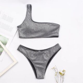 Maillot de bain pailleté asymétrique