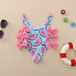Maillot de bain une pièce pour bébé fille imprimé pastèque à petits noeuds