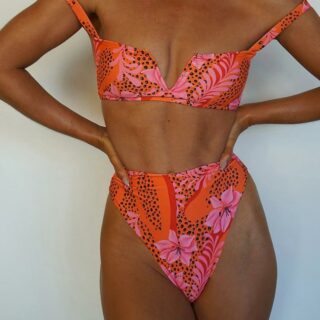 Bikini sexy orange fleuri femme