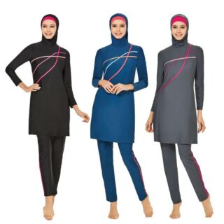 Image représentant les trois coloris disponibles du burkini tunique pour femmes portés