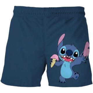 On voit un short de bain bleu à l'effigie de Stitch, un héros disney