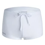 Photo d'un maillot de bain shorty blanc court avec cordon de serrage noué devant
