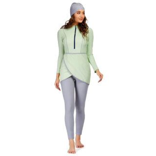Maillot de Bain Burkini 3 Pièces Vert sur une femme sur fond blanc
