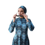 Maillot de Bain Burkini Bleu avec Motifs Traditionnels