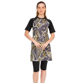 Maillot de Bain Burkini à Motifs Géométriques sur fond blanc