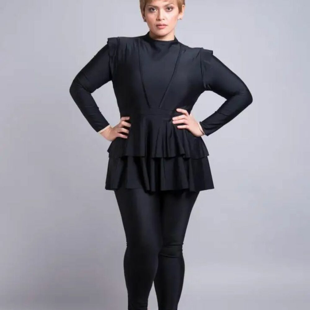 Maillot de Bain Burkini Noir à Volants