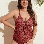 Maillot de Bain Grossesse Rouge à Motifs de Fleurs