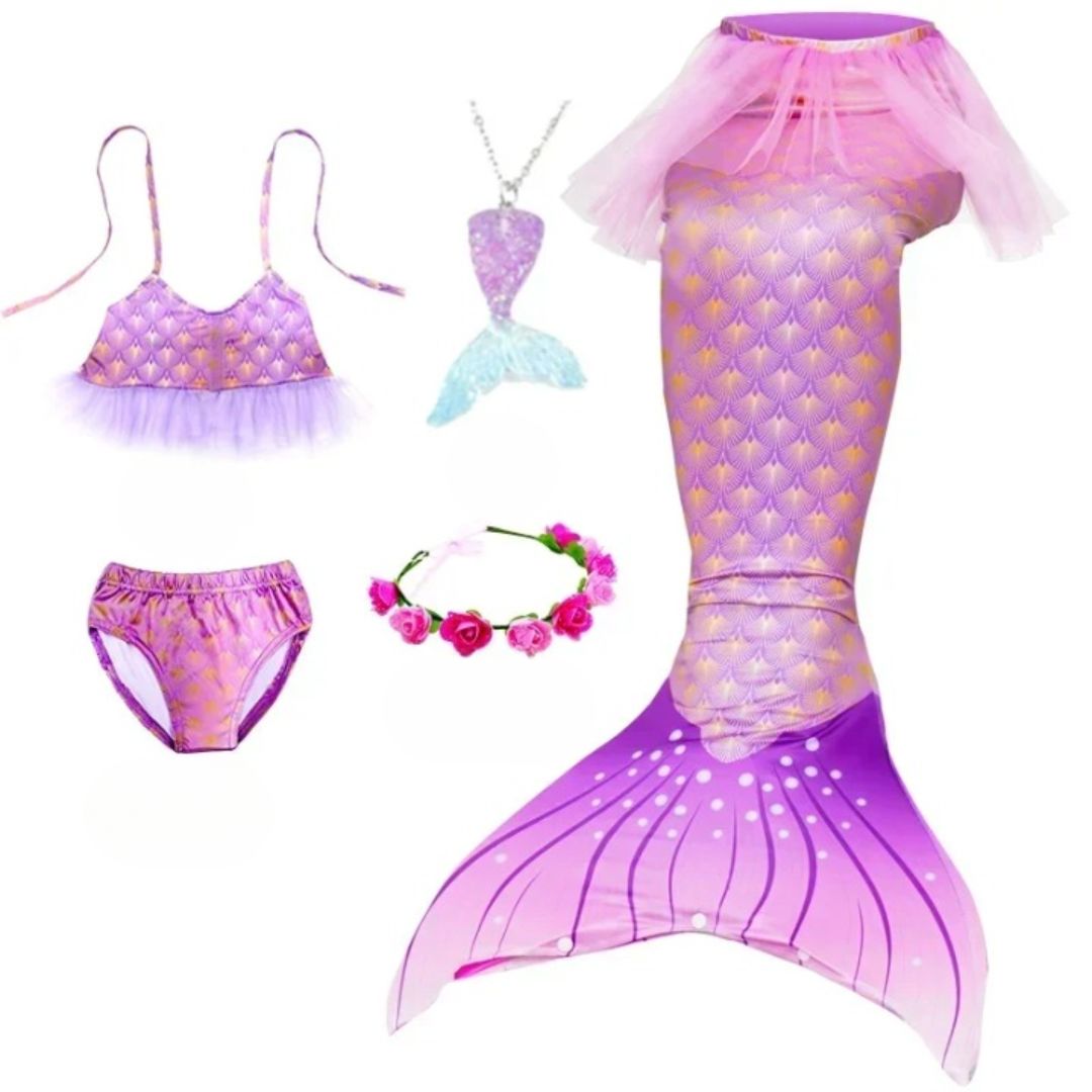 Maillot de Bain Sirène 5 Pièces avec Queue sur fond blanc