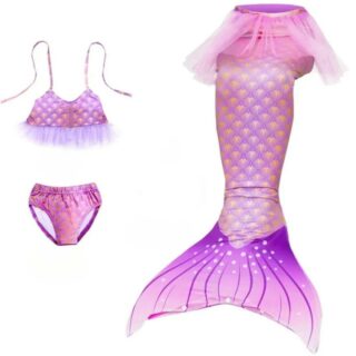 Maillot de Bain Sirène 3 Pièces avec Queue sur fond blanc