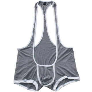 Borat Maillot de Bain Gris à Bretelles sur fond blanc