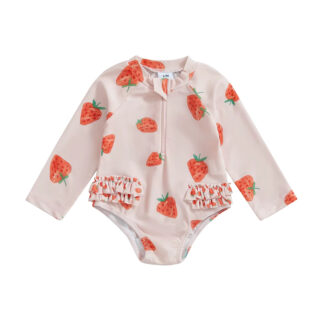 Maillot de Bain Bébé Fille à Motifs de Fraises sur fond blanc