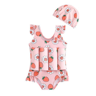 Maillot de Bain Bouée Rose avec Motifs sur fond blanc