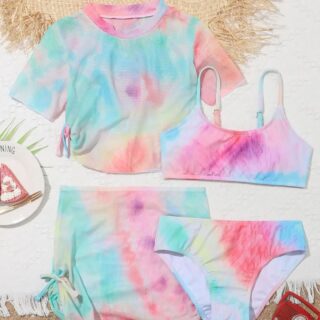 Maillot de Bain Fille 4 Pièces et Abstrait sur fond gris