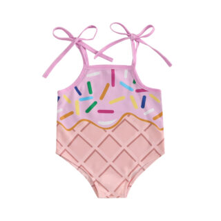 Maillot de Bain Fille au Design de Glace sur fond blanc