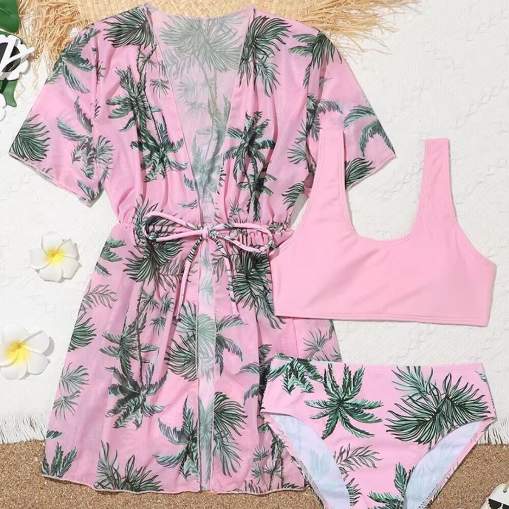 Maillot de Bain Fille Imprimé Tropical sur fond gris