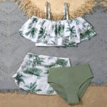Maillot de Bain Fille à Motifs de Feuilles sur fond gris