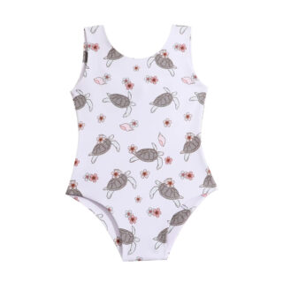 Maillot de Bain Fille avec Motifs de Tortues sur fond blanc