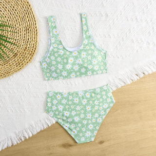 Maillot de Bain Fille avec Pâquerettes sur fond gris et beige