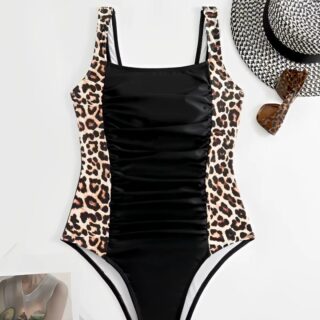 Maillot de Bain Léopard 1 Pièce sur fond gris