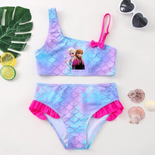 Maillot de Bain Reine des Neiges avec Elsa et Anna sur fond gris