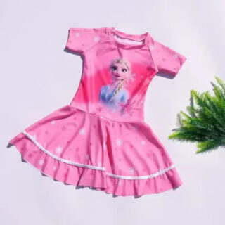 Maillot de Bain Reine des Neiges Rose pour Fille sur fond gris