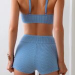 Maillot de Bain Shorty Femme Bleu à Rayures