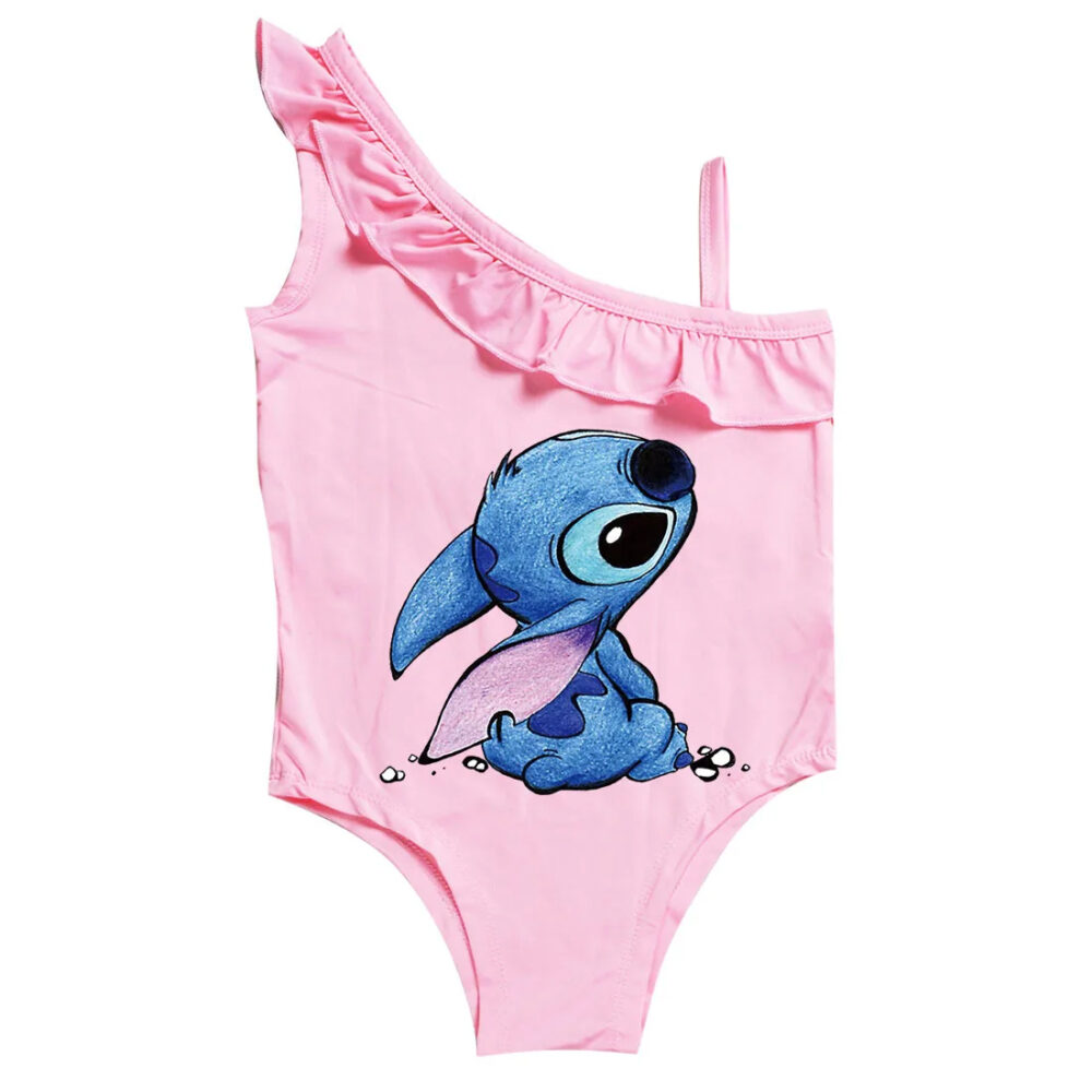 Maillot de Bain Stitch Rose avec Imprimé sur fond blanc