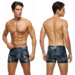 Maillot de Bain Boxer Homme Gris à Motifs Géométriques