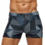 Maillot de Bain Boxer Homme Gris à Motifs Géométriques
