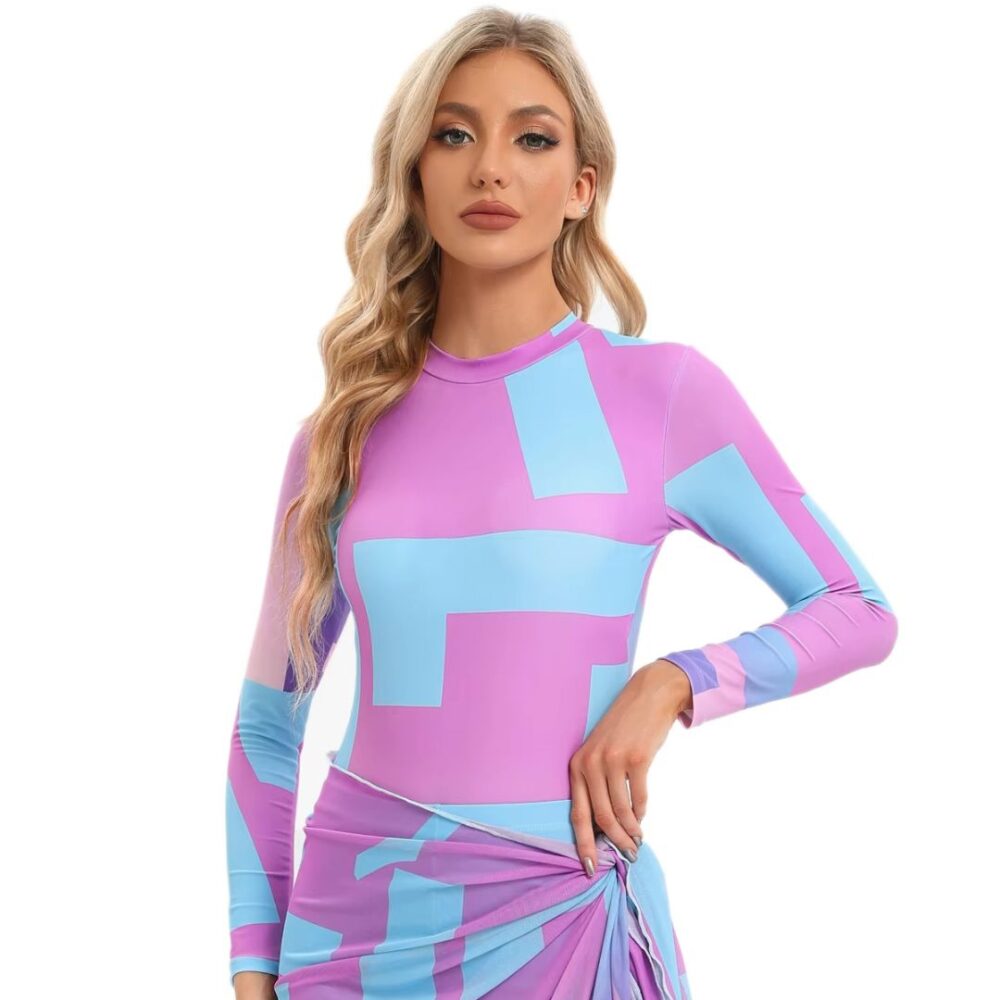 Maillot de Bain Burkini 4 Pièces à Motifs Géométriques