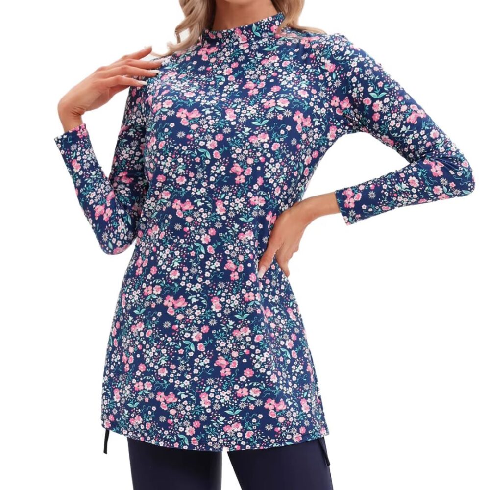 Maillot de Bain Burkini Bleu à Fleurs