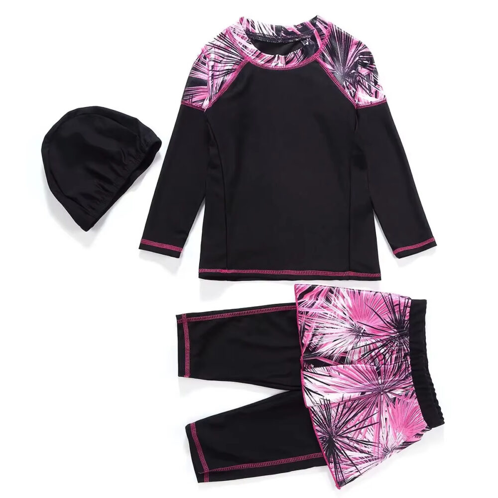 Maillot de Bain Burkini avec Motifs de Feuilles pour Enfant