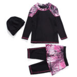 Maillot de Bain Burkini avec Motifs de Feuilles pour Enfant
