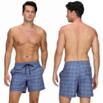 Maillot de Bain Homme Bleu à Motifs Géométriques