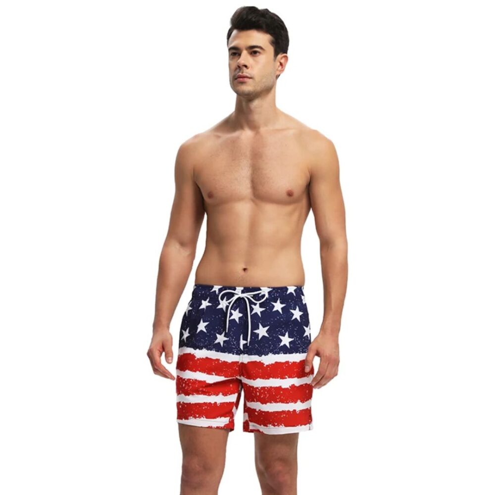 Maillot de Bain Homme Imprimé Drapeau Américain sur fond blanc