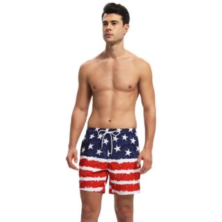 Maillot de Bain Homme Imprimé Drapeau Américain sur fond blanc