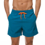 Maillot de Bain Homme Short Bleu sur un homme sur fond blanc