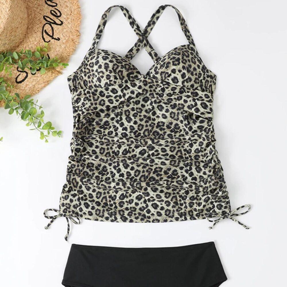 Maillot de Bain Tankini à Imprimé Léopard