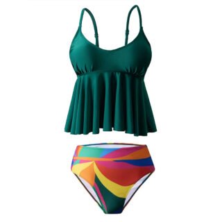 Maillot de Bain Tankini Multicolore à Volants sur fond blanc