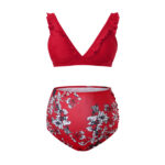 Maillot de Bain Grossesse Rouge à Imprimé Floral sur fond blanc