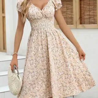 Robe d'Été Florale Vintage à Manches Courtes